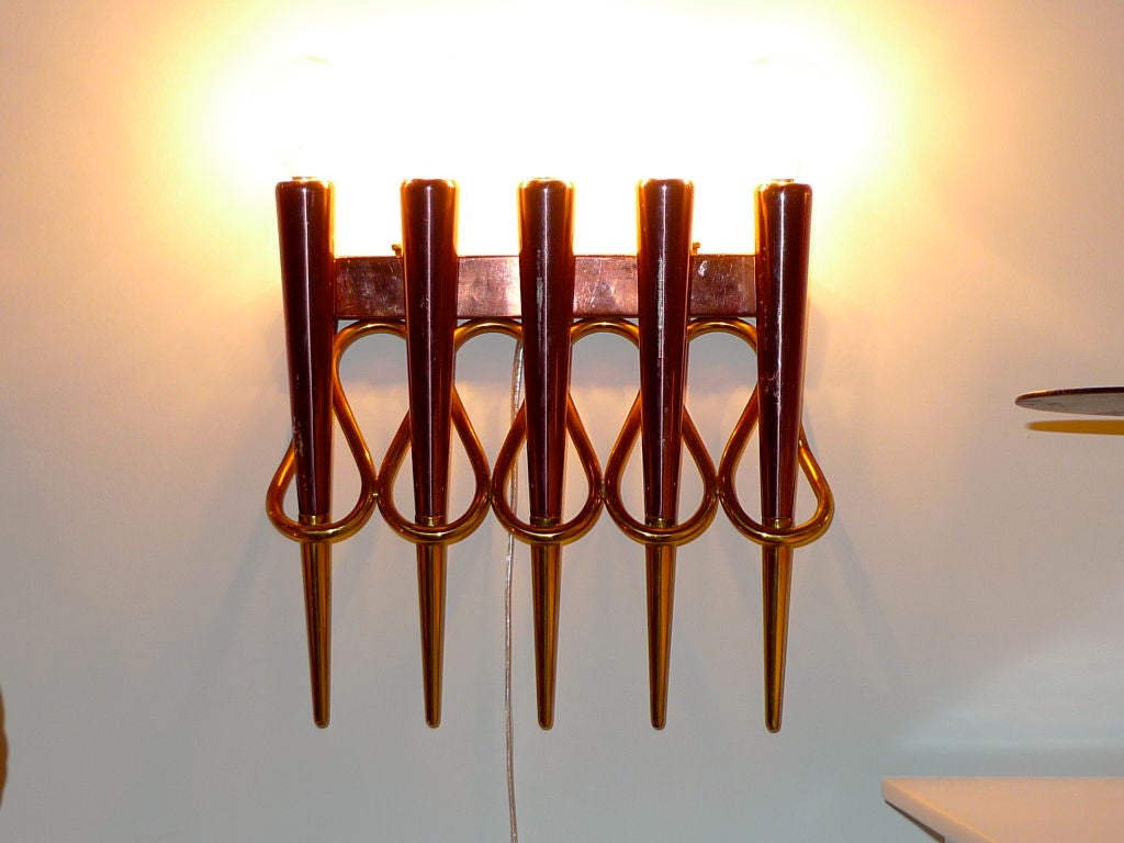 Mid-20th Century A Pair of Copper & Brass Sconces in the Style of Giò Ponti For Sale