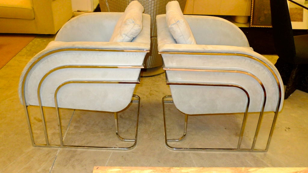 American Pair of Chrome Deco Milo Baughman Lounge Chairs