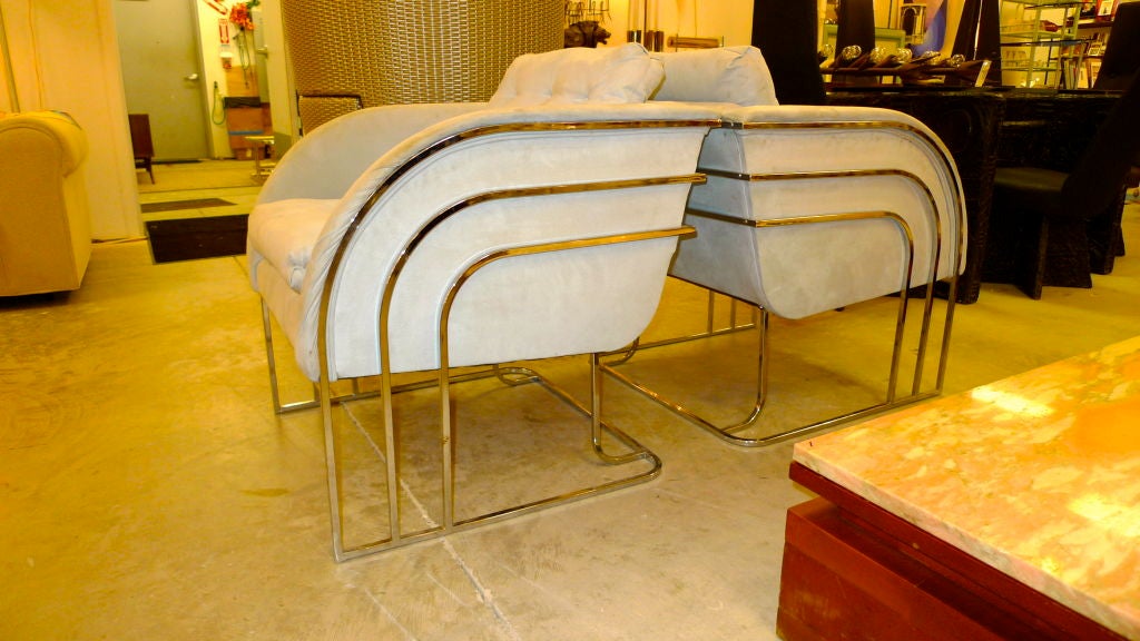 Late 20th Century Pair of Chrome Deco Milo Baughman Lounge Chairs