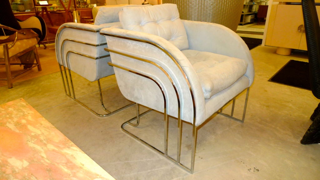 Pair of Chrome Deco Milo Baughman Lounge Chairs 1