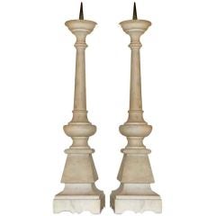 Pair of Antique French Alabaster Pricket Sticks