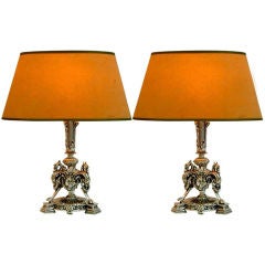 Pair of Ornate Tri-form Griffin Lamps 5