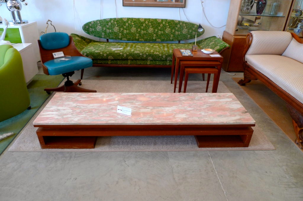 Mid-20th Century Paul Frankl Mahogany Opium Table with Pink Marble Top