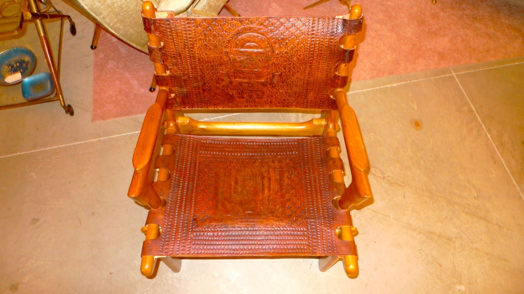 Ecuadorian Tooled Leather Lounge Chair For Sale 3