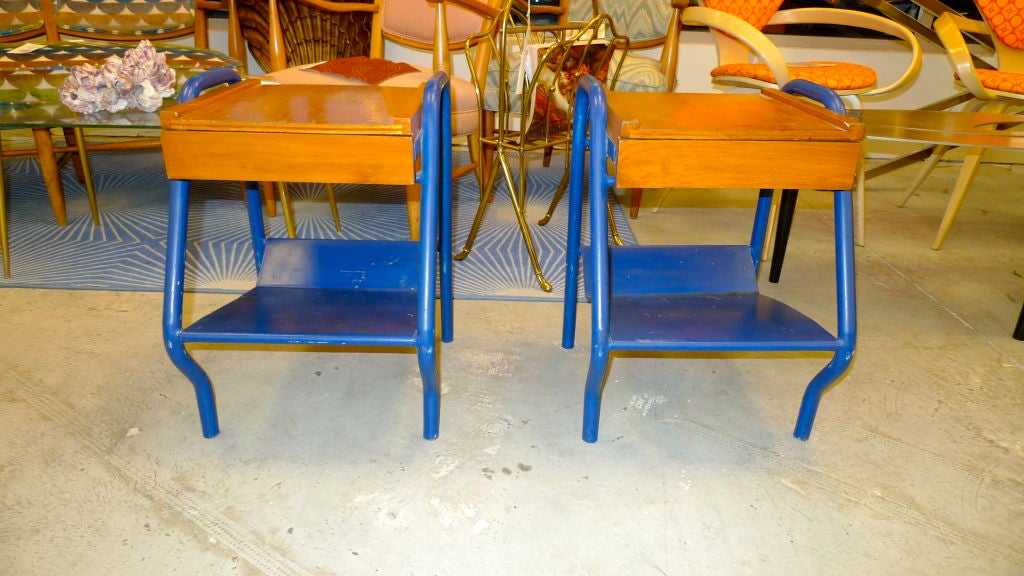 Mid-Century Modern Pair of 1950's Jacques Hitier French Modernist Painted Steel Tables For Sale