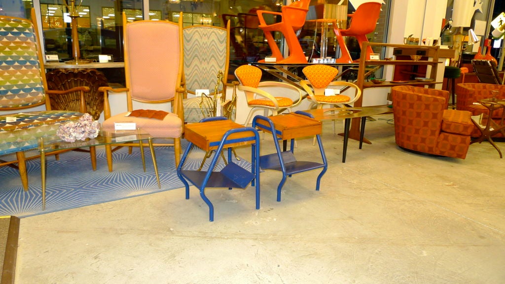 Pair of 1950's Jacques Hitier French Modernist Painted Steel Tables For Sale 4