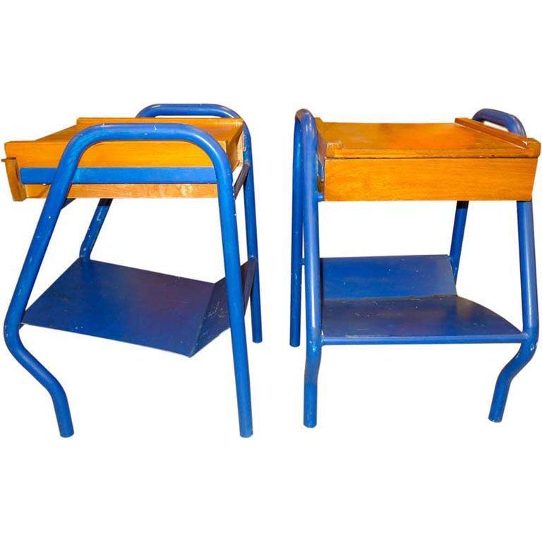 Pair of 1950's Jacques Hitier French Modernist Painted Steel Tables For Sale