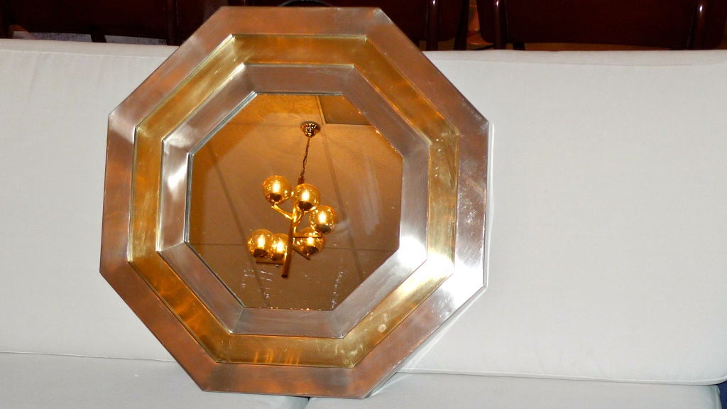 French 1970s Stainless & Brass Octagonal Mirror After Maria Pergay In Good Condition For Sale In Hanover, MA