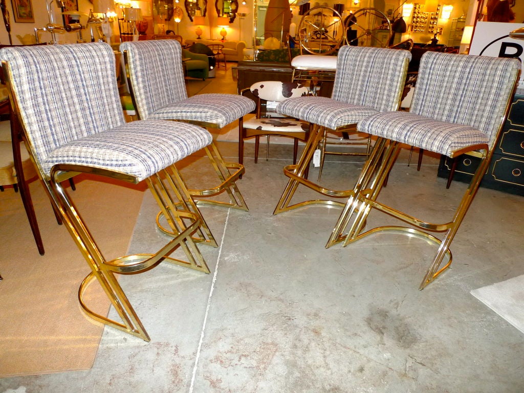 American Set of 4 Brass High Stools by Design Institute America