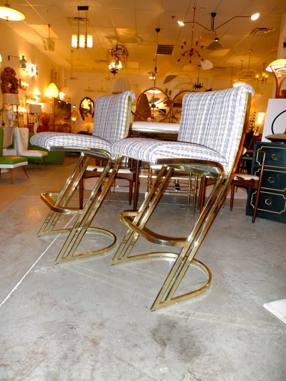 Set of 4 Brass High Stools by Design Institute America In Excellent Condition In Hanover, MA