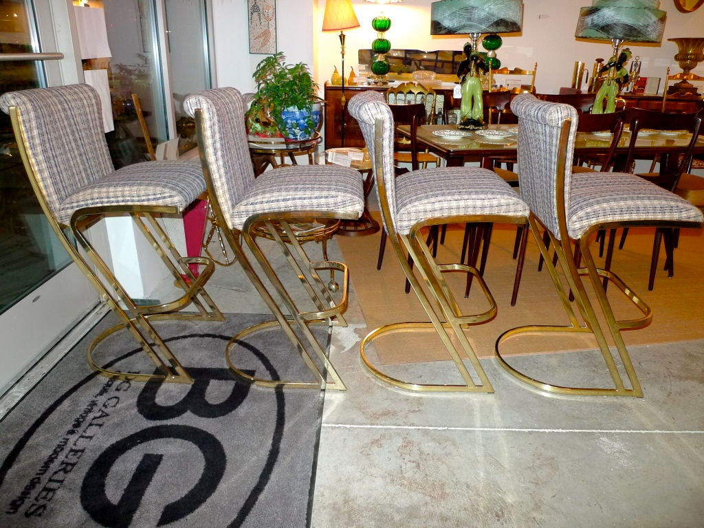 20th Century Set of 4 Brass High Stools by Design Institute America
