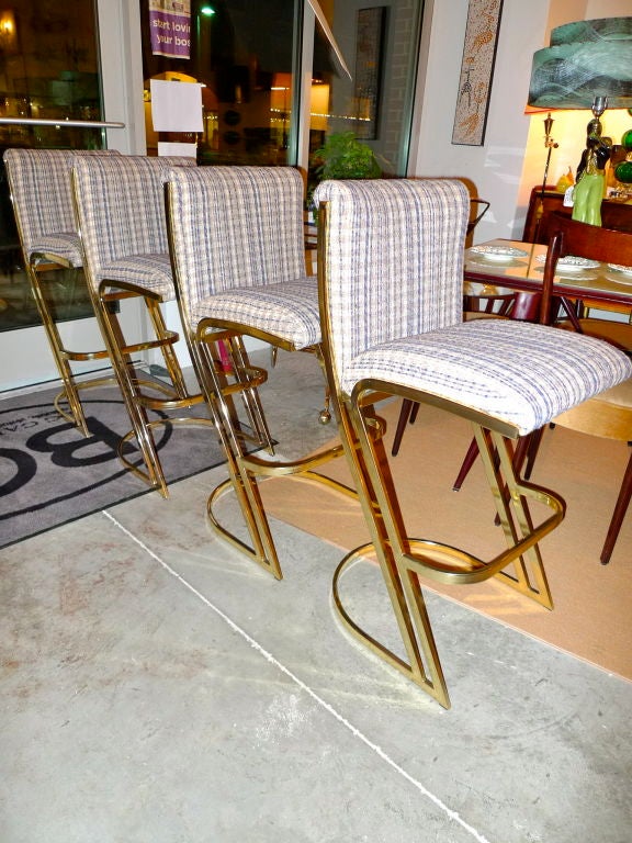 Set of 4 Brass High Stools by Design Institute America 1