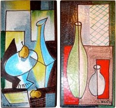 Pair of Mid-Century Italian Painted Tiles Signed G. Barni 9