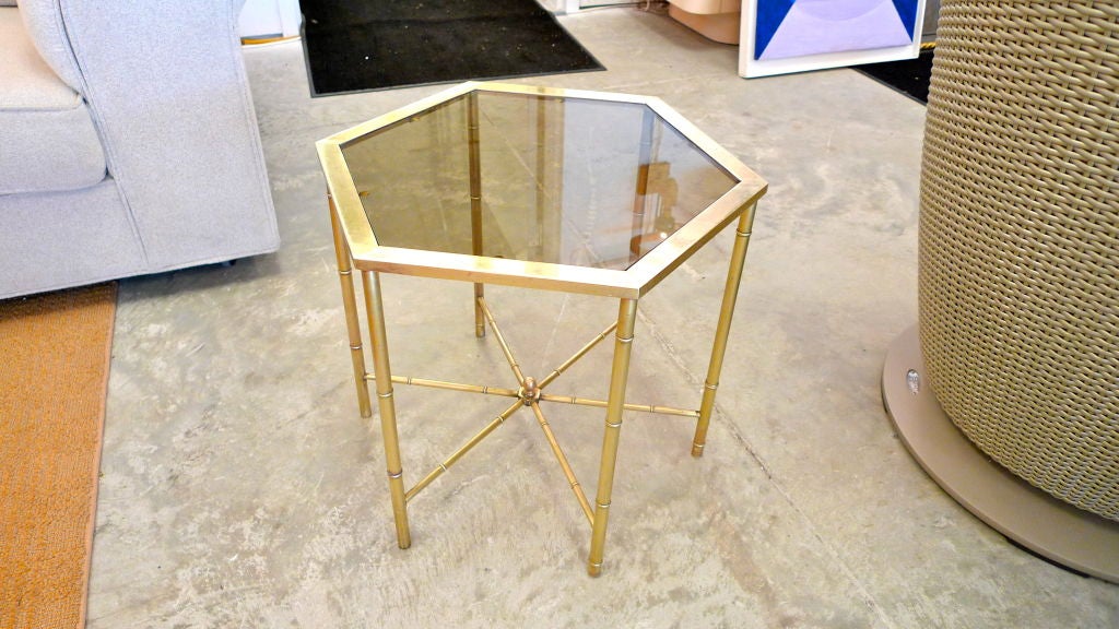 Pair of Mastercraft Brass Hexagonal Faux Bamboo Side Tables 2