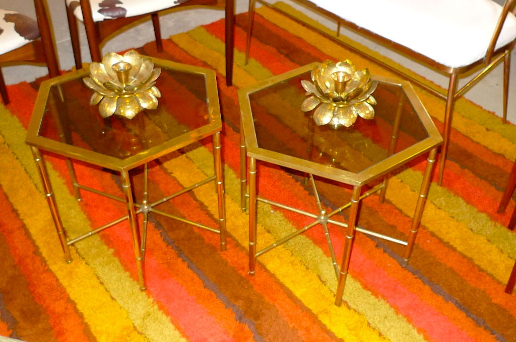 Late 20th Century Pair of Mastercraft Brass Hexagonal Faux Bamboo Side Tables