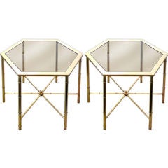 Pair of Mastercraft Brass Hexagonal Faux Bamboo Side Tables