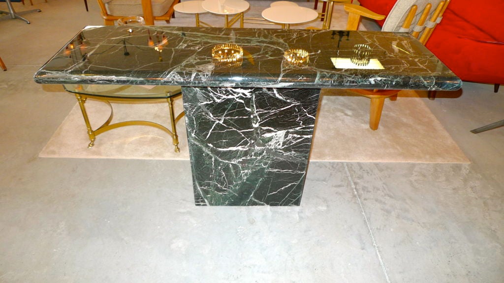 White Veined Black Marble Pedestal Console