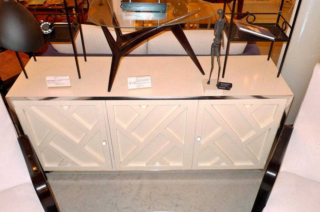 Chrome & White Lacquer Trellis Front Credenza by Thomasville 1