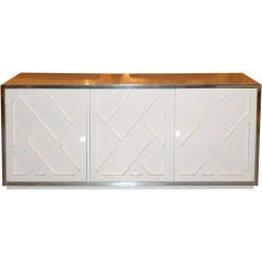 Vintage Chrome & White Lacquer Trellis Front Credenza by Thomasville