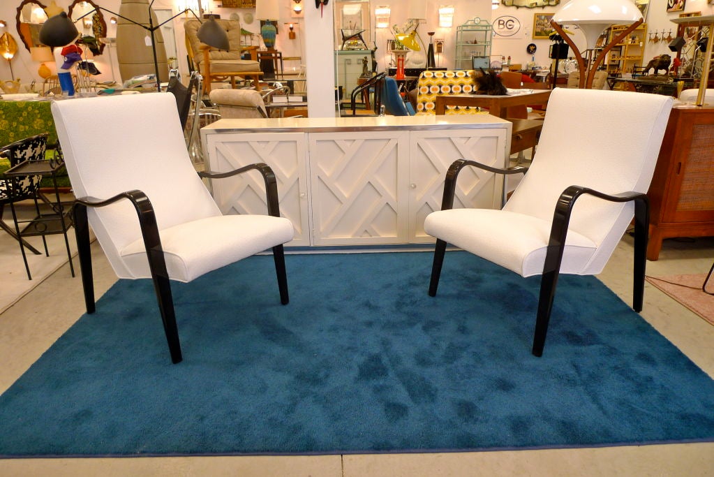 Pair of Ebonized Thonet Lounge Chairs in Faux Ostrich