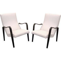 Pair of Ebonized Thonet Lounge Chairs in Faux Ostrich