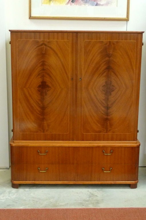 Mid-Century Modern 1940's Swedish Moderne Flame Mahogany Linen Press