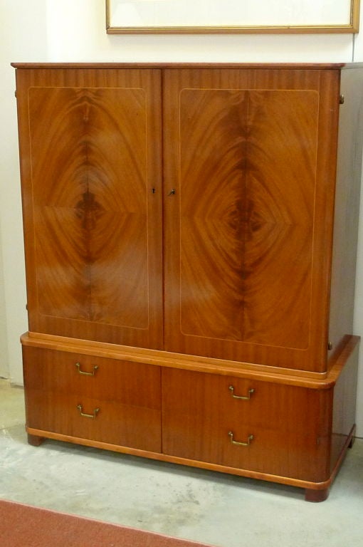 1940's Swedish Moderne Flame Mahogany Linen Press In Excellent Condition In Hanover, MA