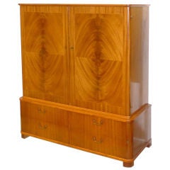 Vintage 1940's Swedish Moderne Flame Mahogany Linen Press