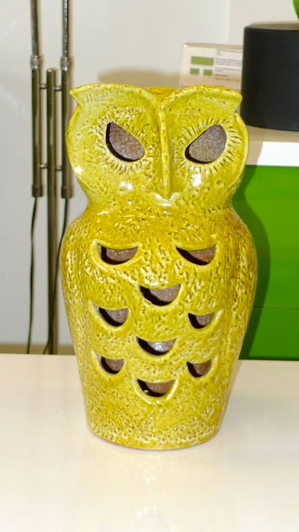 Italian Glazed Clay Owl Lamp For Sale 3