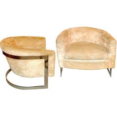 Pair of Milo Baughman Floating Barrel Back Chairs