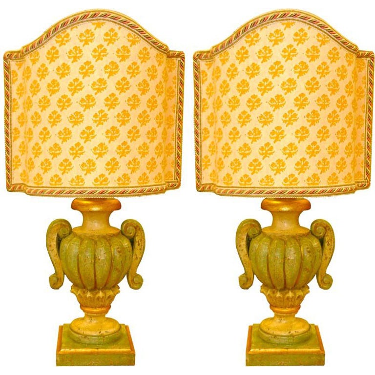 Pair of Italian Lamps with Fortuny Shield Shades