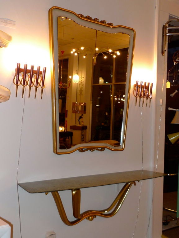 Floating Marble & Giltwood Console & Mirror by Osvaldo Borsani In Good Condition For Sale In Hanover, MA