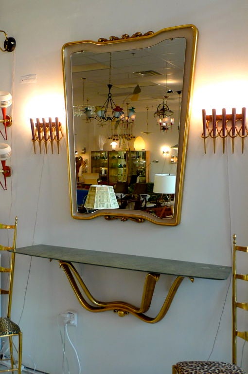 Mid-20th Century Floating Marble & Giltwood Console & Mirror by Osvaldo Borsani For Sale