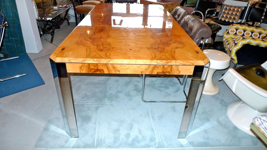 Pace Collection Model 5500 Burl & Chrome Dining Table by Leon Rosen 2
