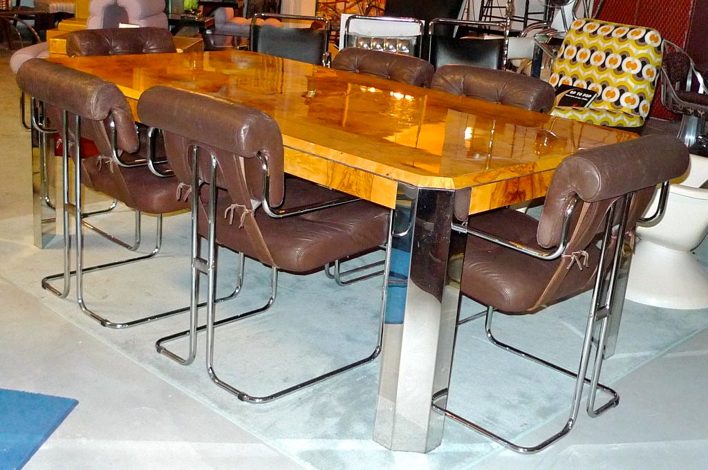 Pace Collection Model 5500 Burl & Chrome Dining Table by Leon Rosen 3