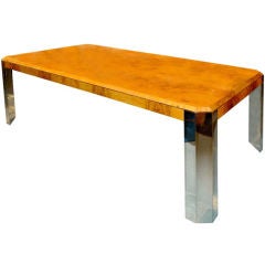 Burl Wood & Chrome Dining Table by Leon Rosen for Pace Collection 1