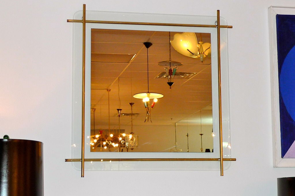 Mid-Century Modern 1960's Italian Brass Rod Framed Square Mirror