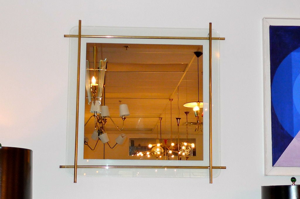 Mid-20th Century 1960's Italian Brass Rod Framed Square Mirror