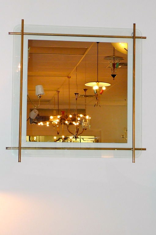 1960's Italian Brass Rod Framed Square Mirror 5