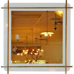 1960's Italian Brass Rod Framed Square Mirror 12