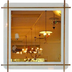 1960's Italian Brass Rod Framed Square Mirror
