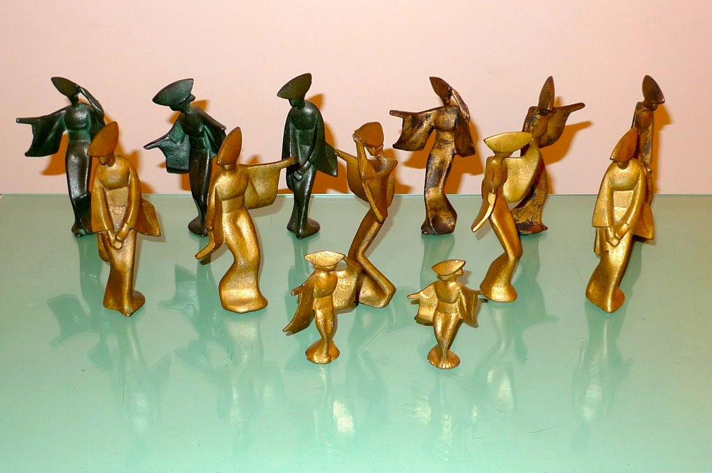 Mid-20th Century Mixed Group of Brutalist Cast Iron Geisha Figures