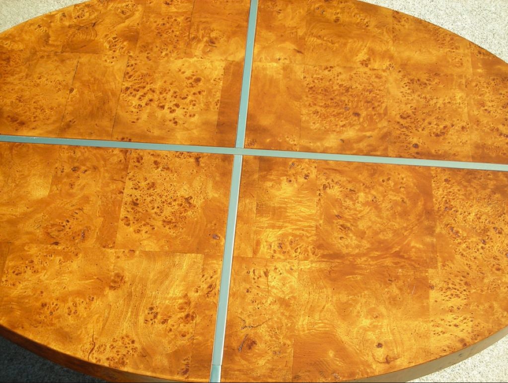 American Burl Wood & Brass Oval Cocktail Table by Milo Baughman