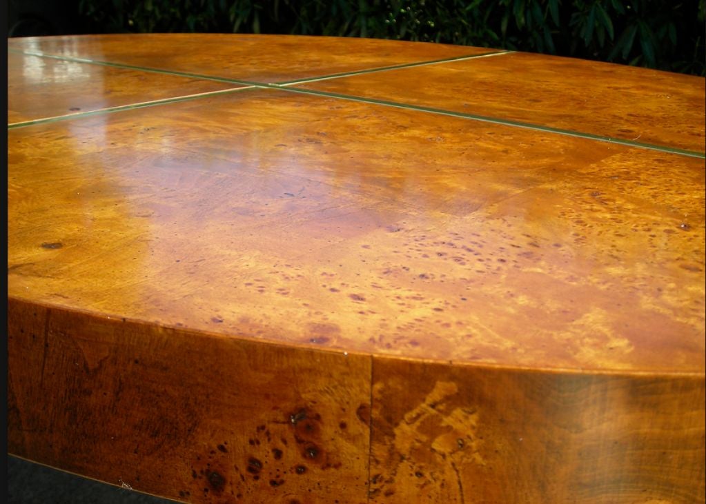 Burl Wood and Brass Oval Cocktail Table by Milo Baughman at 1stdibs