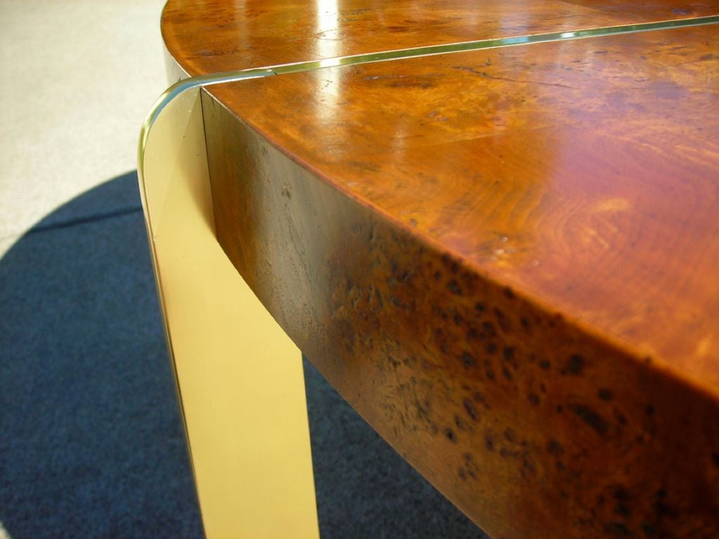 Burl Wood & Brass Oval Cocktail Table by Milo Baughman 1