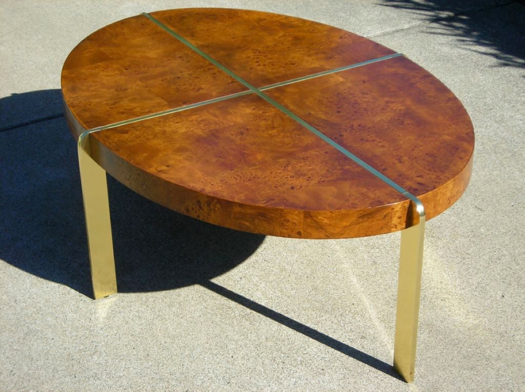 Burl Wood & Brass Oval Cocktail Table by Milo Baughman 2
