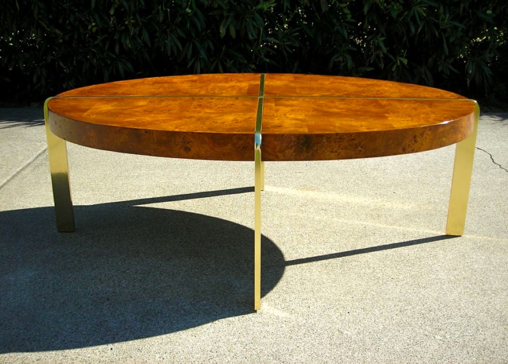 Burl Wood & Brass Oval Cocktail Table by Milo Baughman 3