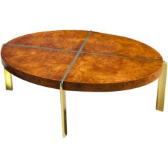 Burl Wood & Brass Oval Cocktail Table by Milo Baughman