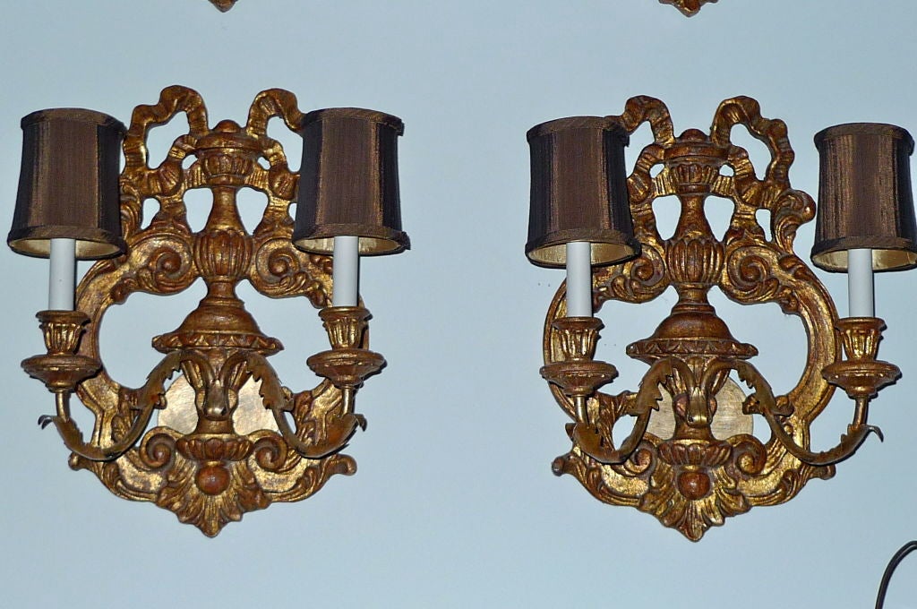 American Giltwood Ribbon Sconces by Fratelli Paoletti For Sale