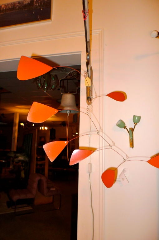 Vintage 1960's Calder inspired mobile with red aluminum blades. Unsigned.